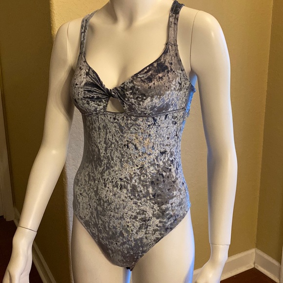 aerie Tops - Super soft velvet peek-a-boo blue bodysuit with cross cross back By Aerie Sz m